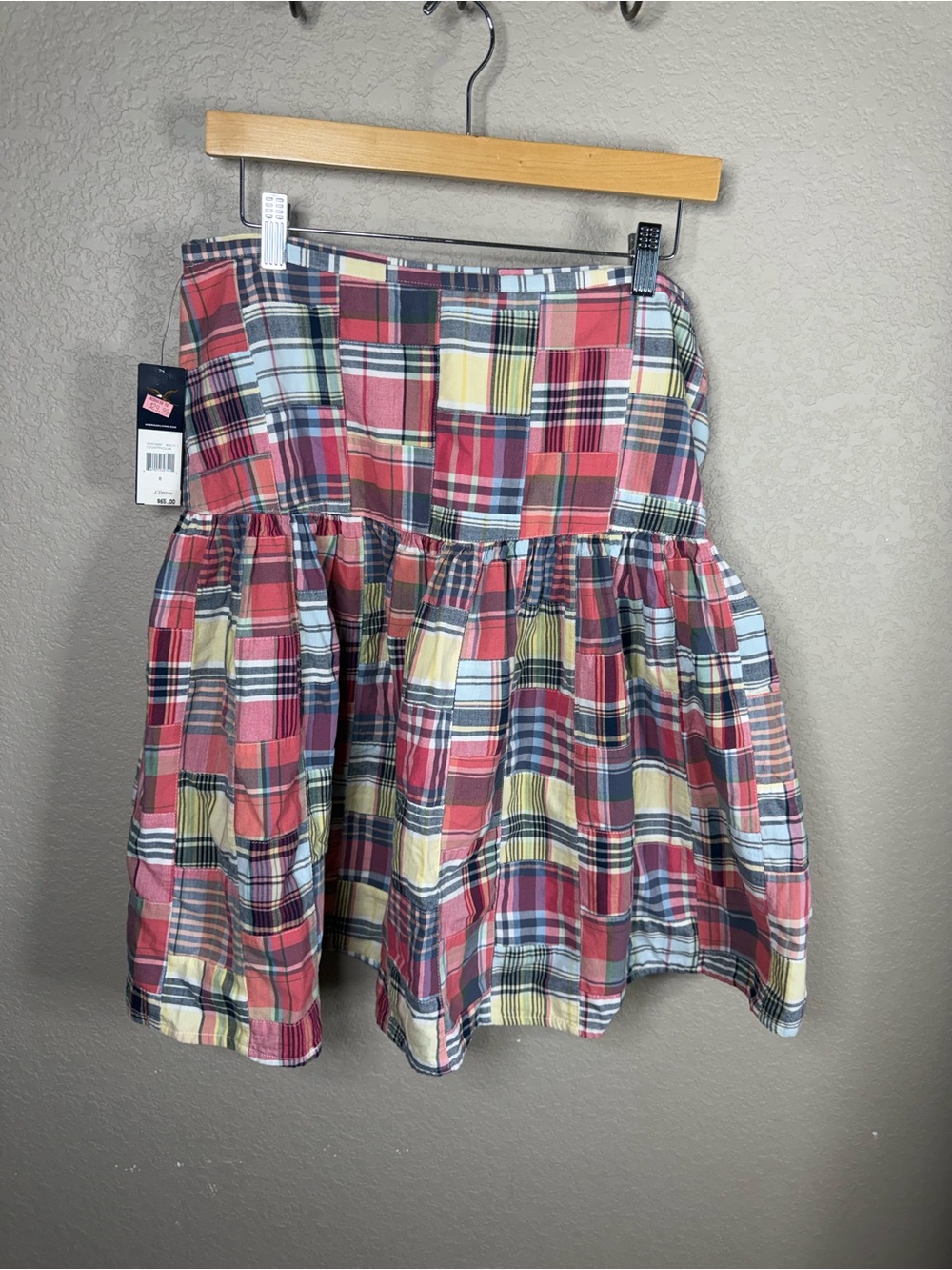 American Living Red Multi Plaid Tiered Skirt